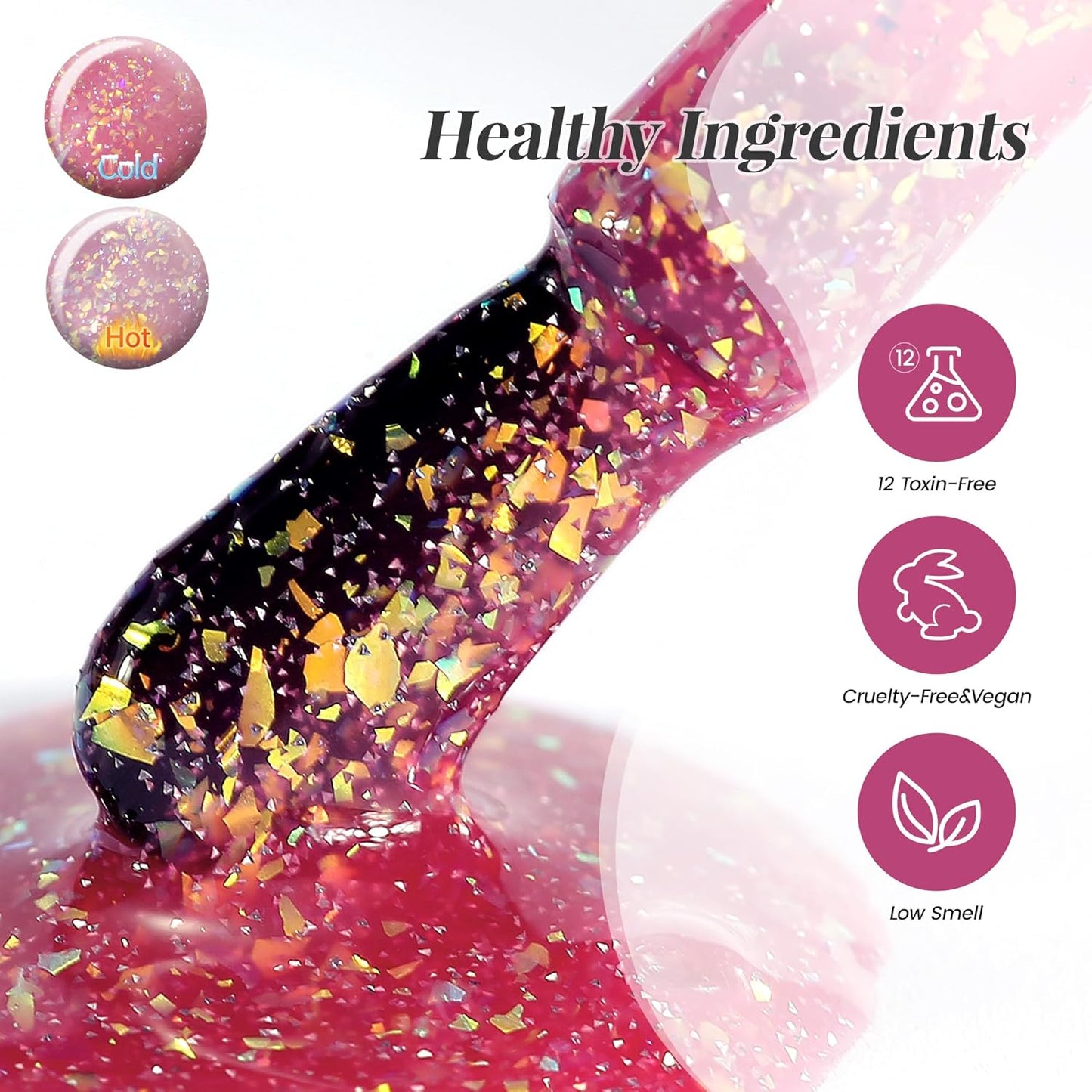 YTD Likomey Color Changing Gel Nail Polish,Brocade Glitter 15ml Light Pink To Peach Red Shimmer Glitter Mood Temperature Change Colors Iridescent Flakes Fall Winter Ombre Thermal UV Nail Gel,WB341