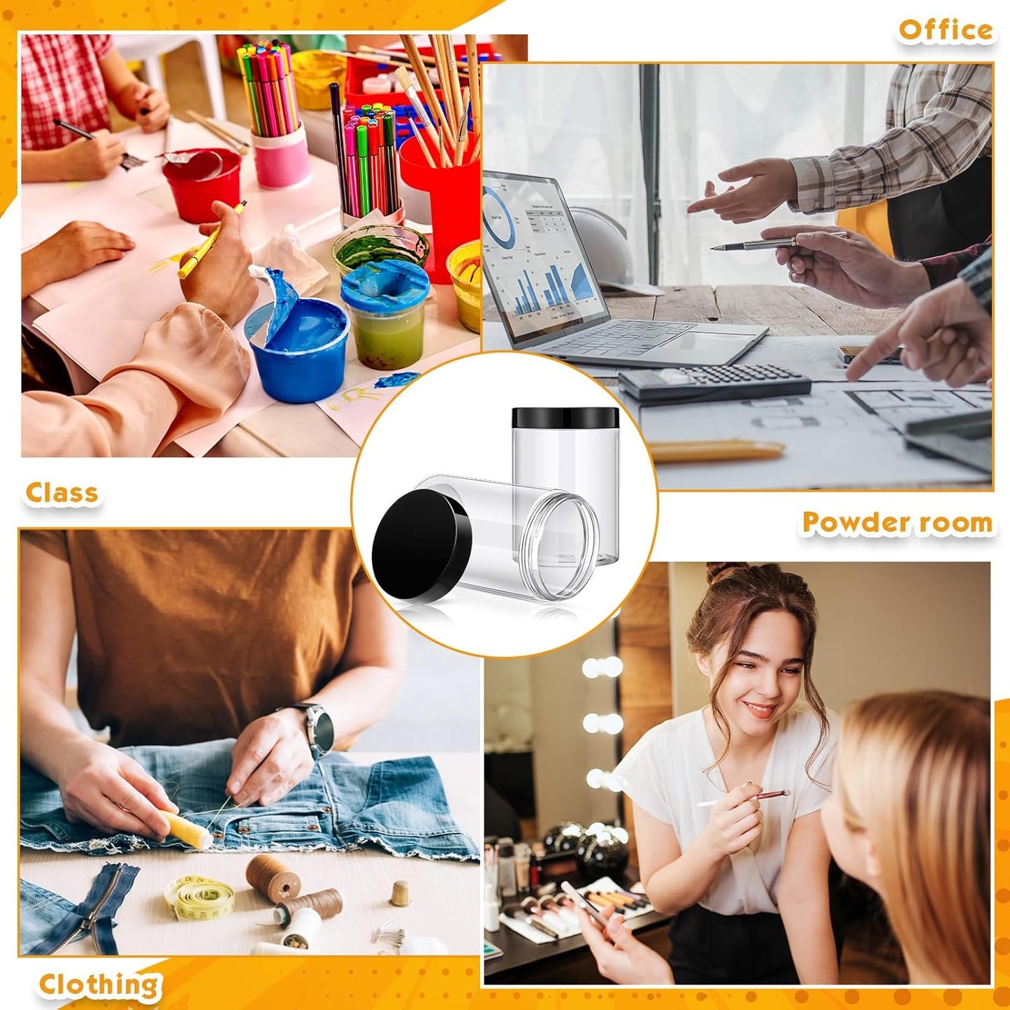 Patelai 4 Pieces Round Wide-mouth Leak Proof Plastic Container Jars with Lids for Travel Storage Makeup Beauty Products Face Creams Oils Salves Ointments DIY Making(12 Ounce,Black)