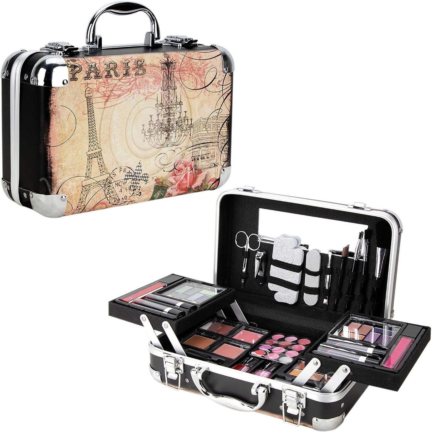 61pcs Makeup Gift Set With Extendable Trays and Mirror - Vmk1506, Paris Theme, 1 count