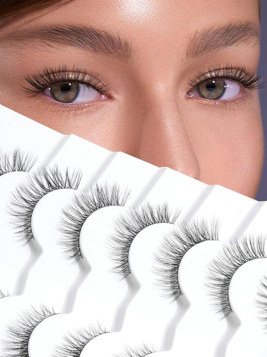 Wispy Cat Eye Lashes False Eyelashes Natural 10mm Short Lash Pack Soft Strip Eyelash 3D Volume C Curl Natural Eyelashes 7 Pair Siligli Lashes