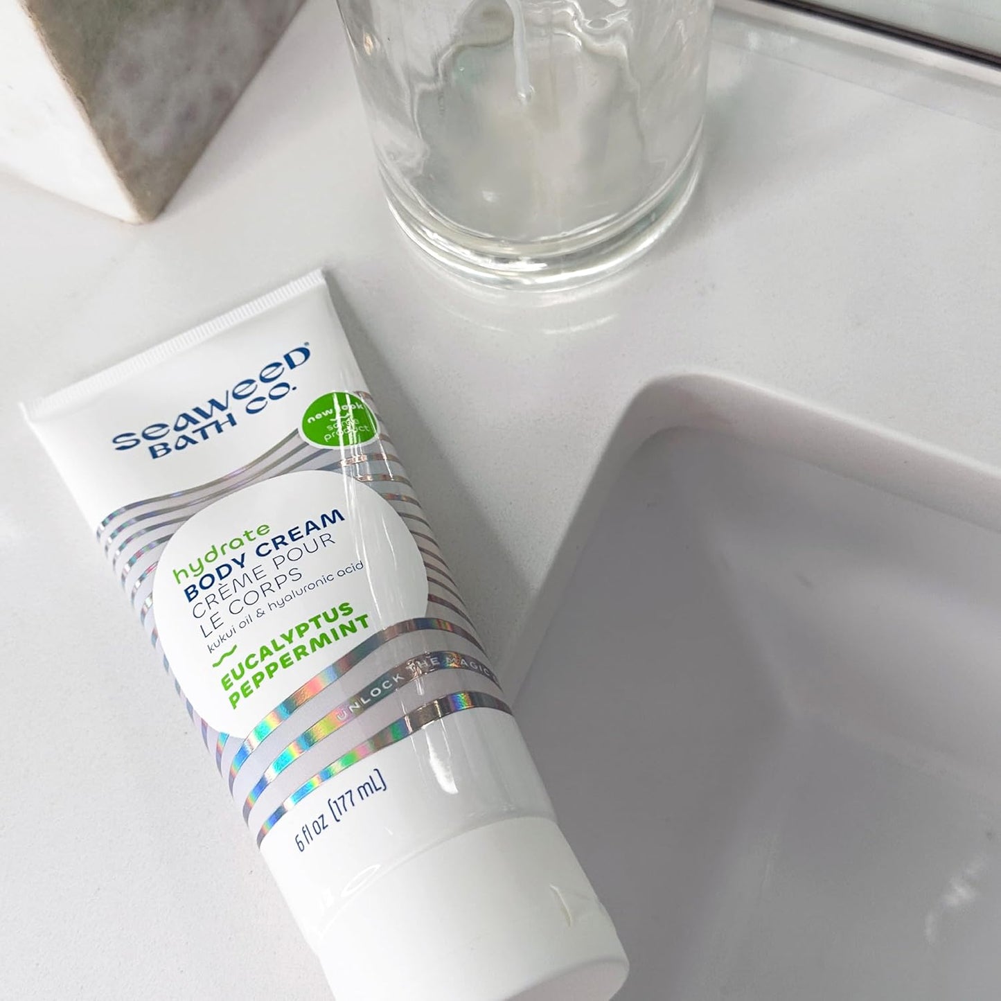 Seaweed Bath Co. Hydrate Body Cream, Eucalyptus Peppermint Scent, 6 Ounce, Nourishing Hand & Body Lotion Moisturizer for Dry Skin, with Sustainably Harvested Seaweed, Kukui Oil, Hyaluronic Acid