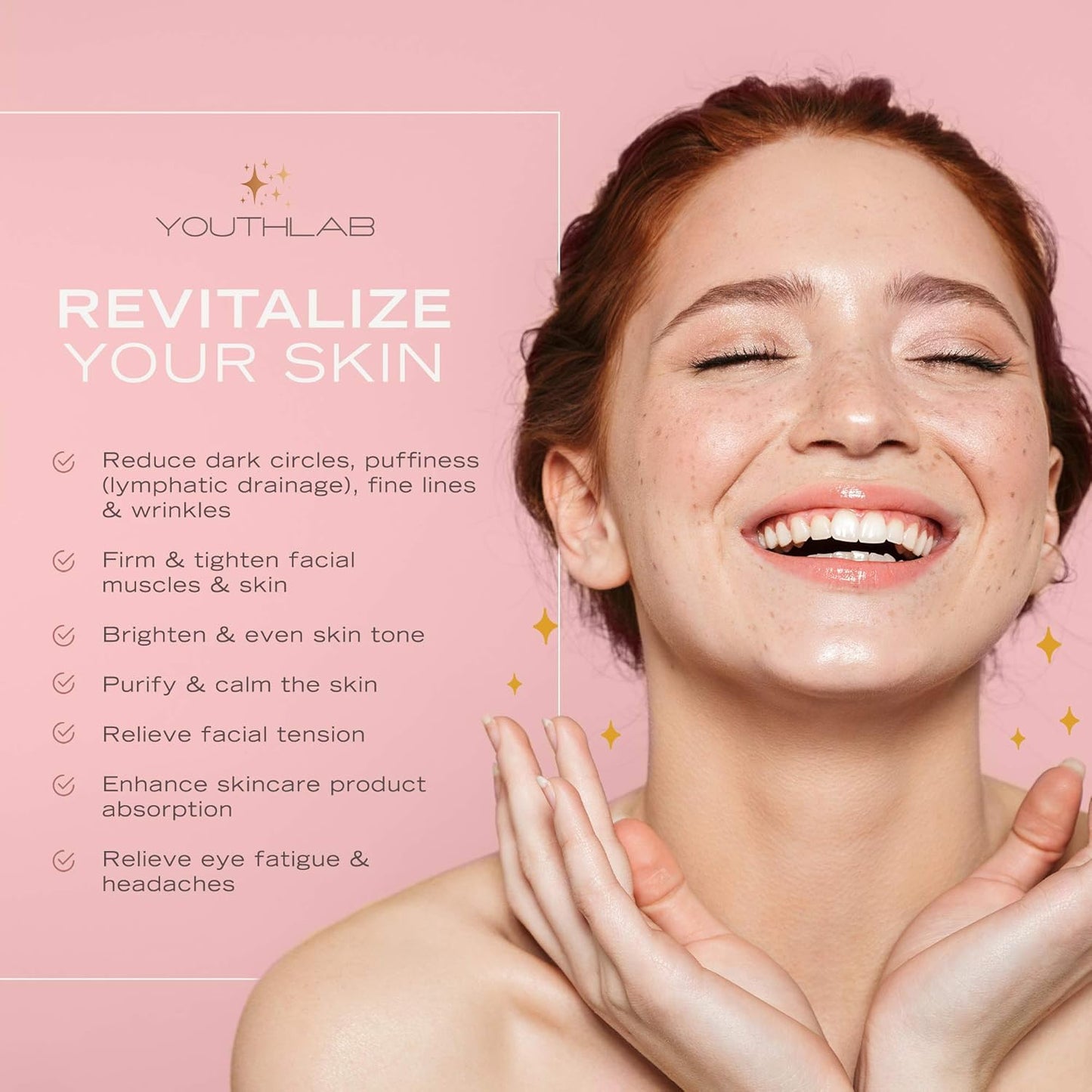 Eye & Face Wand/Tool – Heated Eye Wand with Vibration | Tired Eyes, Brighter Under Area, Redness Relief, Product Absorption, Smoother Skin & Relaxing Massage | Rose Gold