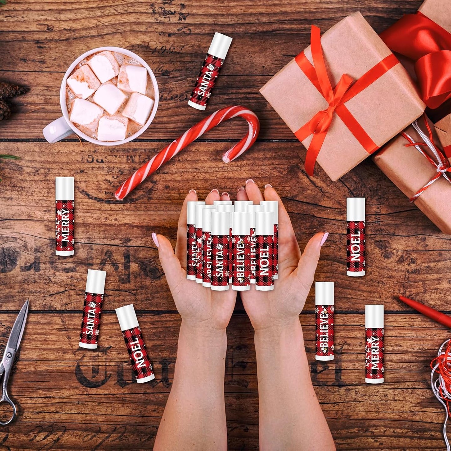 Sosation 80 Pcs Christmas Flavored Lip Balm Bulk Holiday Christmas Stocking Gift Set Celebrate Lip Balm Stick Beauty Lip Care