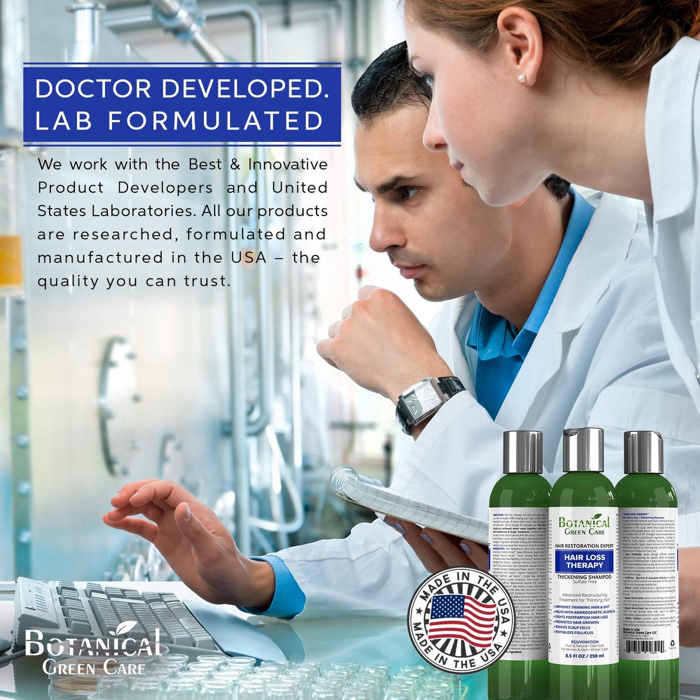 Hair Loss Therapy Strengthening Shampoo for Thinning Hair, Sulfate‑Free, Strengthening & Volumizing, DHT Blocker, Color Safe Made in USA