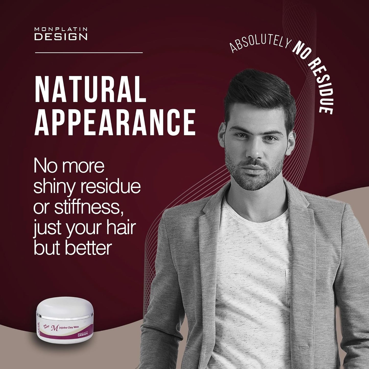 Mon Platin Jojoba Hair Wax - Men's Matte Styling Grooming Product for Hair with Firm Hold, Moisturizing Extract - Flake-Free, 150 ml