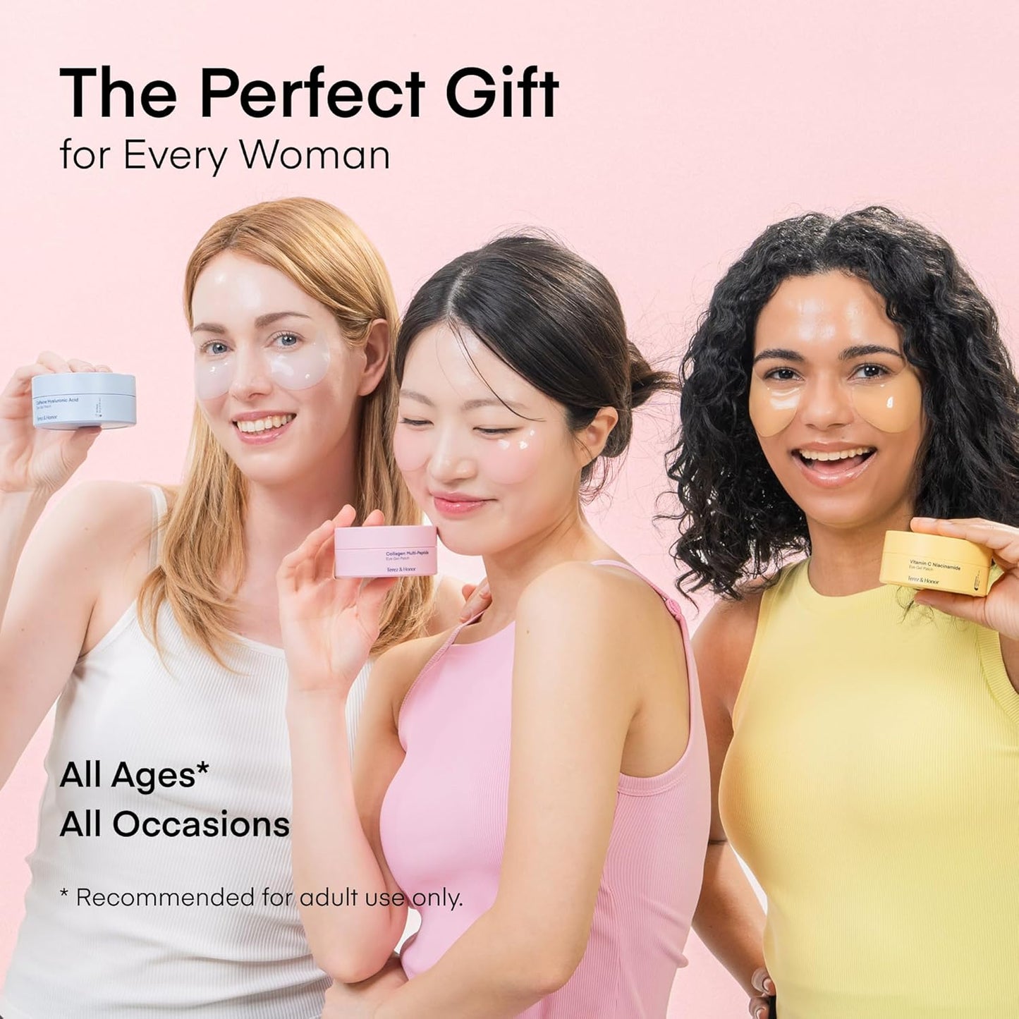 TEREZ & HONOR Eye Patches Set: Korean Hydrogel Eye Masks, 3 Pack (x 60 Pcs) with Caffeine, Collagen & Vitamin C - For Puffy Eyes, Dark Circles, Fine Lines, Wrinkles & Bags, Travel Case Included