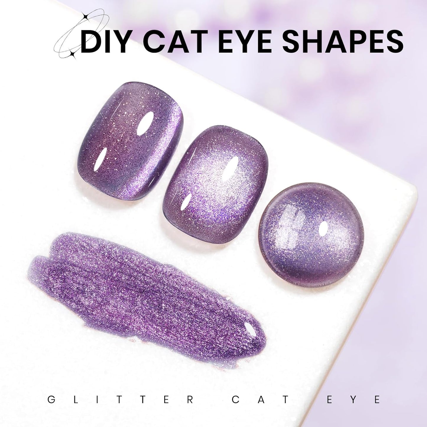 Purple Cat Eye Gel Polish, 15ML Glitter Crystal Cateye Gel Nail Polish Magnetic Reflective Effect with Magnet Soak Off Salon DIY at Home