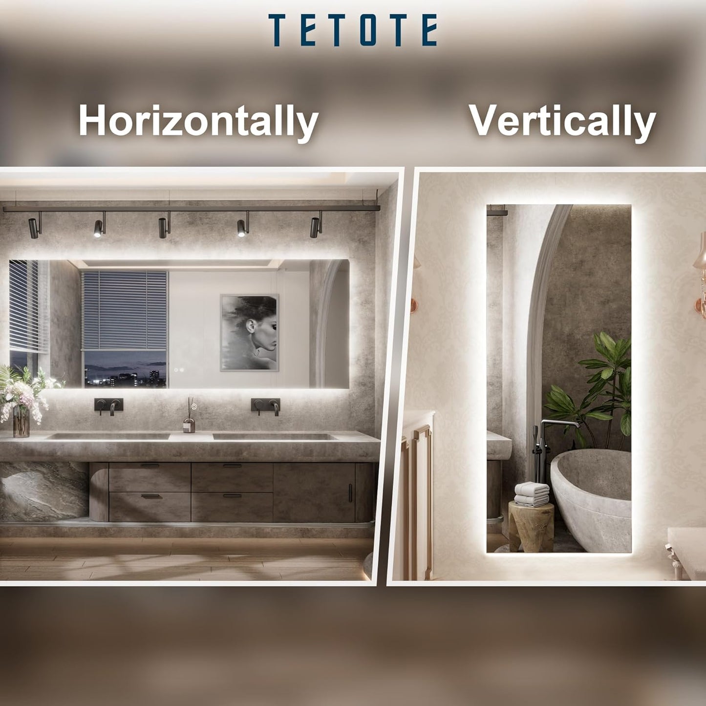 TETOTE 84 x 40 Inch LED Backlit Bathroom Mirror with Lights,Anti-Fog Lighted Mirror,Dimmable,Vanity Mirror,Wall Mounted