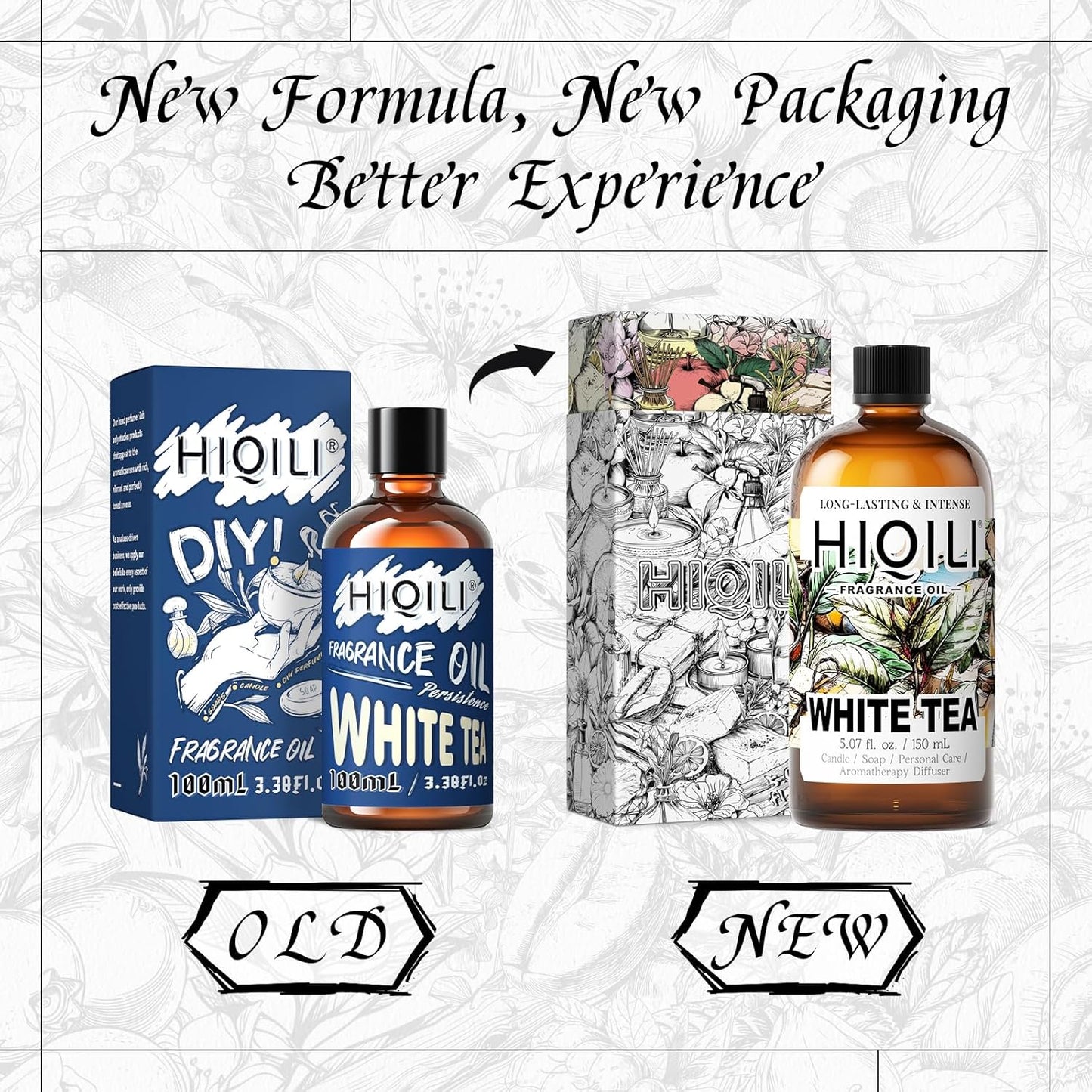 HIQILI White Tea Fragrance Oil for Essential Oil Diffuser, DIY Candle & Soap Making, Blend to Perfume & Air Freshener Spray - 5.07 Fl Oz