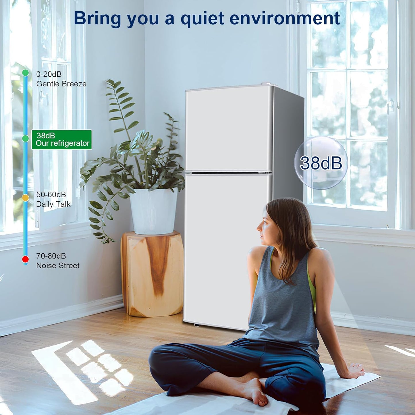 4.8 Cu. Ft. Fridge with Freezer, 2-Door Mini Fridge with Freezer, Adjustable Thermostat Small Refrigerator, Dorm Refrigerator for Apartment, Office, Kitchen, Silver