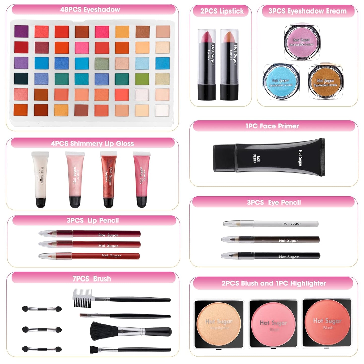 Hot Sugar Makeup Kit for Preteen Girls 10-12, Birthday Christmas Makeup Gift Set for Teens 16-18, All in One Beginner Makeup Kit for Women Full Kit (White Diamond)