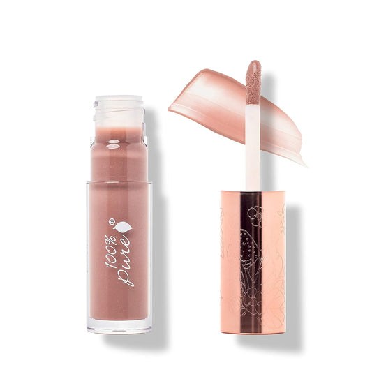 100% PURE Lip Gloss (Fruit Pigmented), Pink Caramel, High Shine, Moisturizing, Natural Lip Gloss, Sheer Finish, Tinted Lip Gloss w/Cocoa Butter, Vitamin E (Nude Rosy Brown Color) - 0.14 Fl Oz