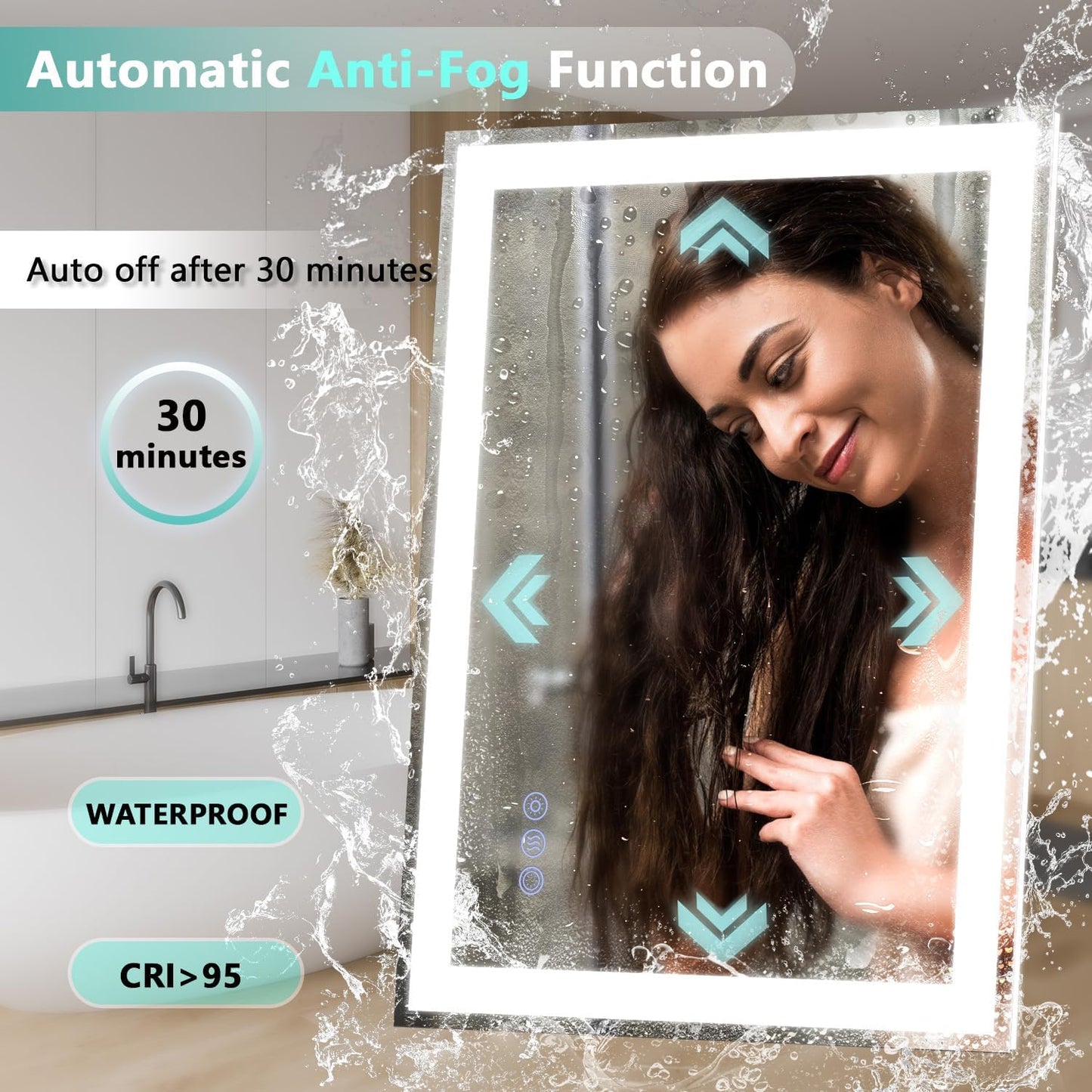 20"x 28" LED Bathroom Mirror, 3 Colors Vanity Mirror with Lights, Front and Backlit Bathroom Mirror with Lights, LED Smart Mirror for Bathroom, Tempered Glass, Anti-Fog, Stepless Dimmable, Memory