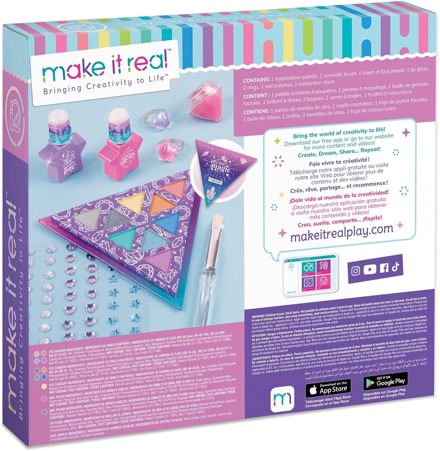 Make It Real: Mystic Crystal Makeup Kit - 9 Piece Tween Cosmetic Set, Sparkle Head To Toe, Rings-Eyes-Lips-Nails, Water-Based Nail Polish, You Are Magic, Take-Anywhere Cosmetic Set, Kids Ages 8+