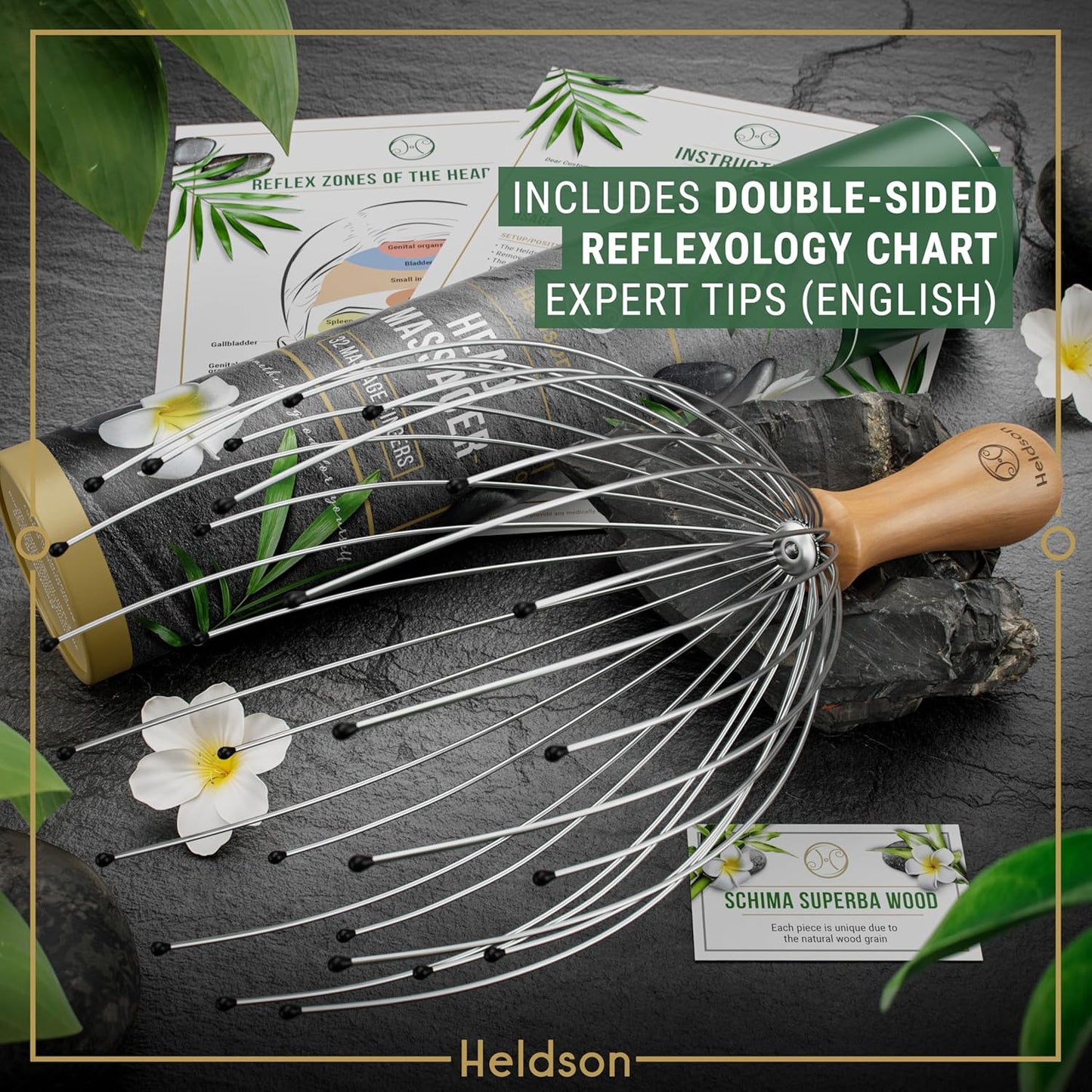 HELDSON® Premium Wire Head Massager Scalp Massage Tool - 32 Fingers Octopus Scratcher - Stress Relax Tickler - Hair Massagers Whisk - Headspa Equipment - Headscratcher Tickle Tools - Gift Men, Women
