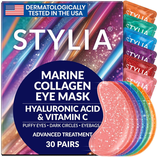 Under Eye Patches for Dark Circles and Puffy Eyes (30 Pairs), Marine Collagen Eye Gel Pads for Puffiness with Vitamin C, Hyaluronic Acid, and Pearl Extract, Eye Mask for Dark Circles and Puffiness