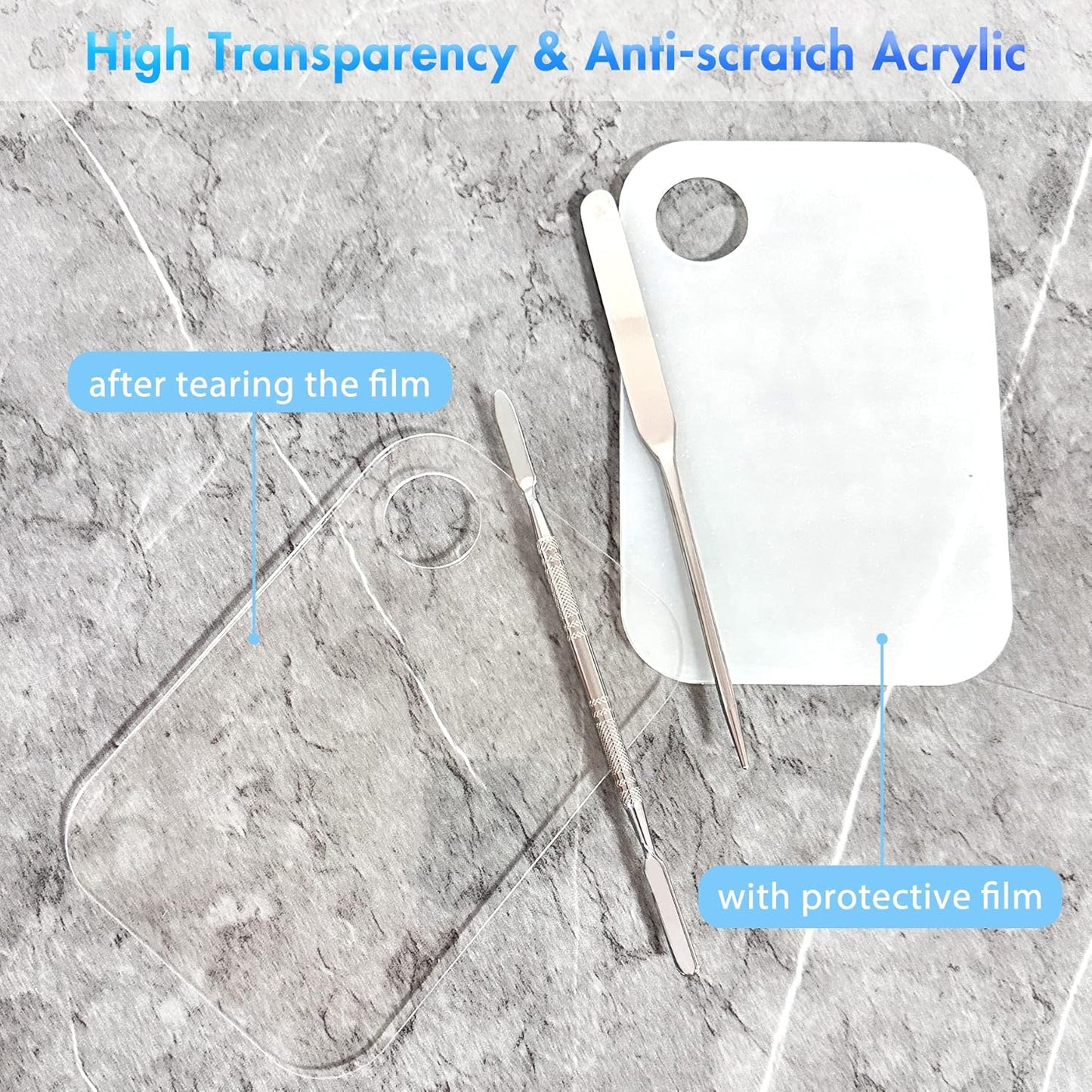 Stainless Steel Foundation Spatula with Makeup Mixing Palette, Foundation Makeup Tray Acrylic Makeup Palette Cosmetic Nail Art Color Mixing Tool Make Up Spatula, Pack of 4