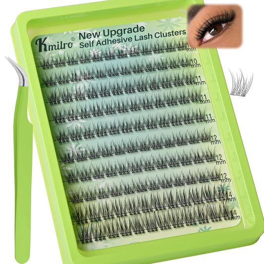 Self Adhesive Eyelashes 10-14mm Natural Self Adhesive Lash Clusters Wispy Press on Lashes No Glue Needed 120Pcs Pre Glued Lashes Clusters Reusable DIY Eyelash Extensions Kit with Tweezers, by Kmilro