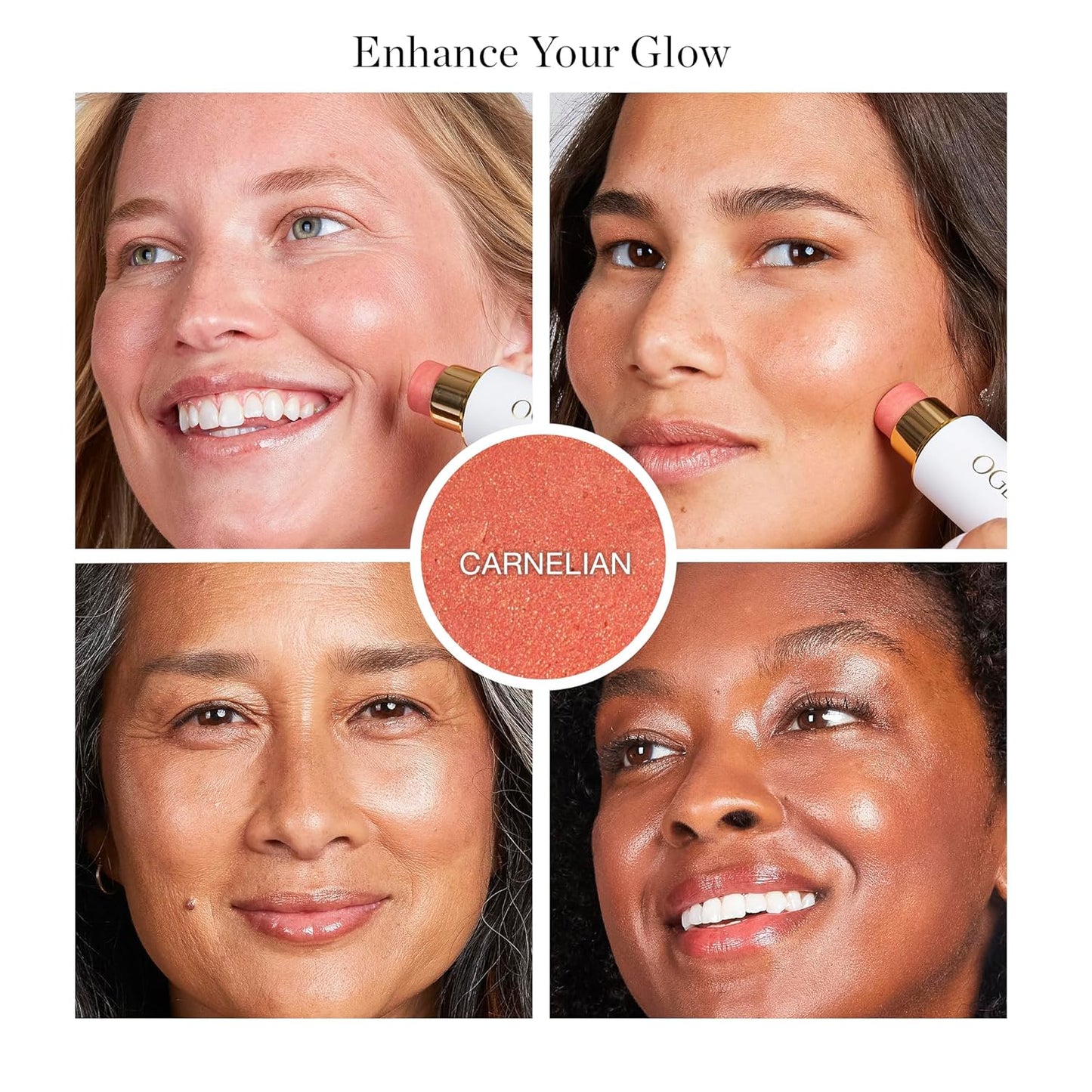 Ogee Sculpted Face Stick (CARNELIAN - SHEER LUMINOUS CORAL) Certified Organic Blush Stick - Multi-Use Cream Blush & Highlighter