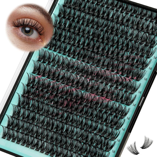 Lash Clusters Wispy 280PCS Eyelash Extension 50D Cluster Lashes Individual Lashes DIY Lash Extension Natural Look Cluster Eyelash Extensions Soft False Eyelashes at Home for Beginners(14mm)