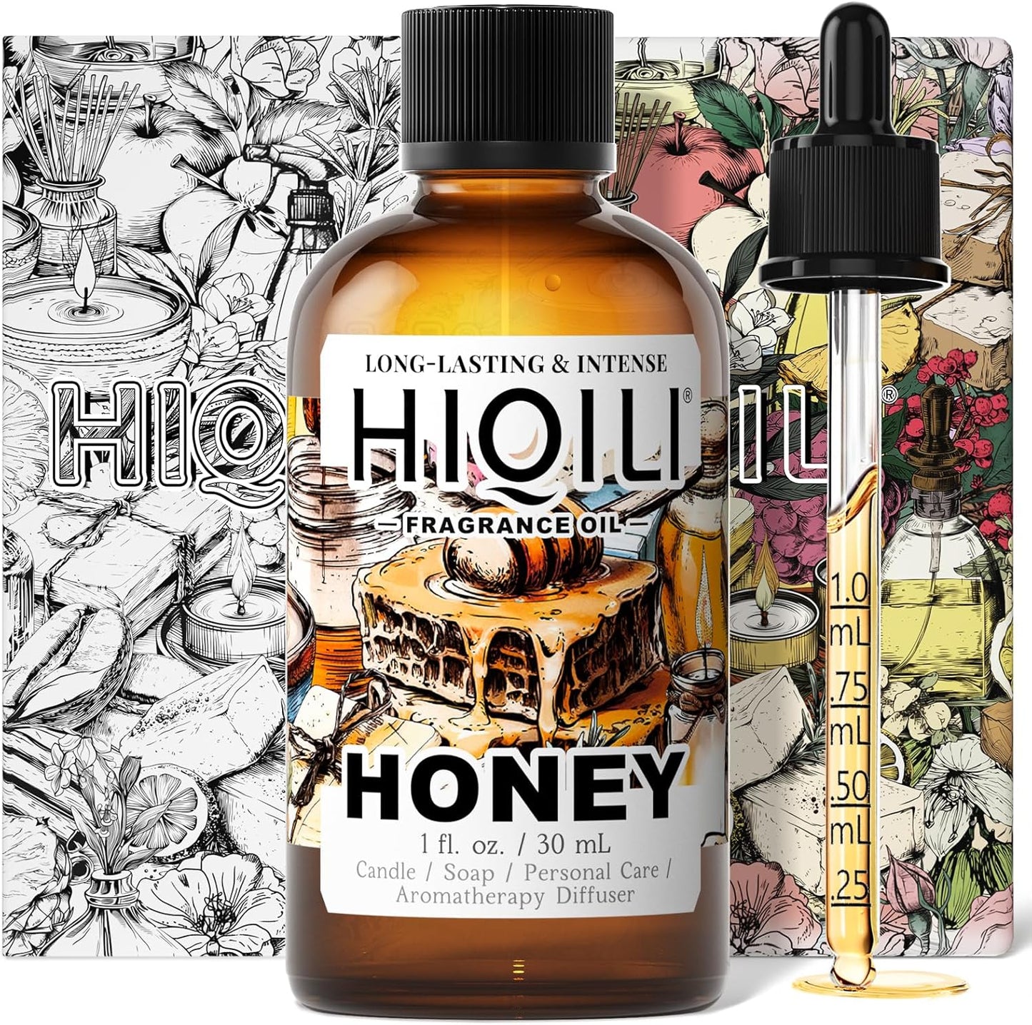 HIQILI Honey Fragrance Oil for Making Candle, Soap, Perfume, Warm Scents for Essential Oil Diffusers, Great for Home, Laundry - 1 Fl Oz
