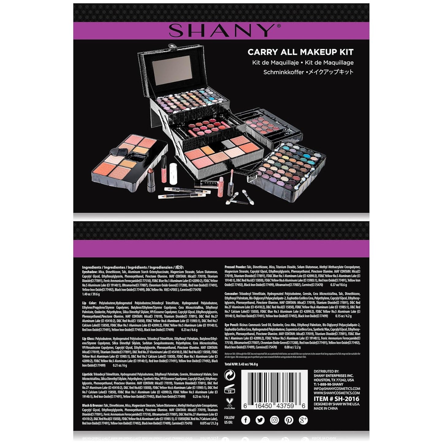 SHANY All In One Makeup Kit (Eyeshadow, Blushes, Face Powder, Lipstick, Eye liners, Makeup Pencils and Makeup Mirror - Makeup Set With Reusable Makeup Storage Box - Black