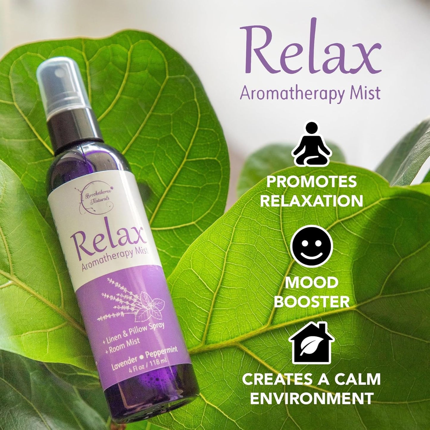 Relax Lavender Spray for Sleep, Natural Linen Spray for Bedding, Perfect Lavender Pillow Spray for Sleep. Aromatherapy Bed Spray with Lavender & Peppermint Essential Oils by Brookethorne Naturals 4oz