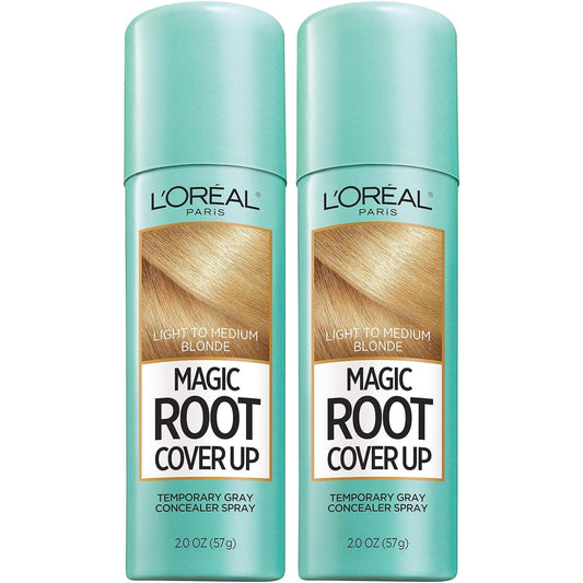 L'Oreal Paris Hair Color Magic Root Cover Up Temporary Colored Concealer Spray for Gray Roots, Lightweight formula, Ammonia and Peroxide Free, Light to Medium Blonde, 2 count