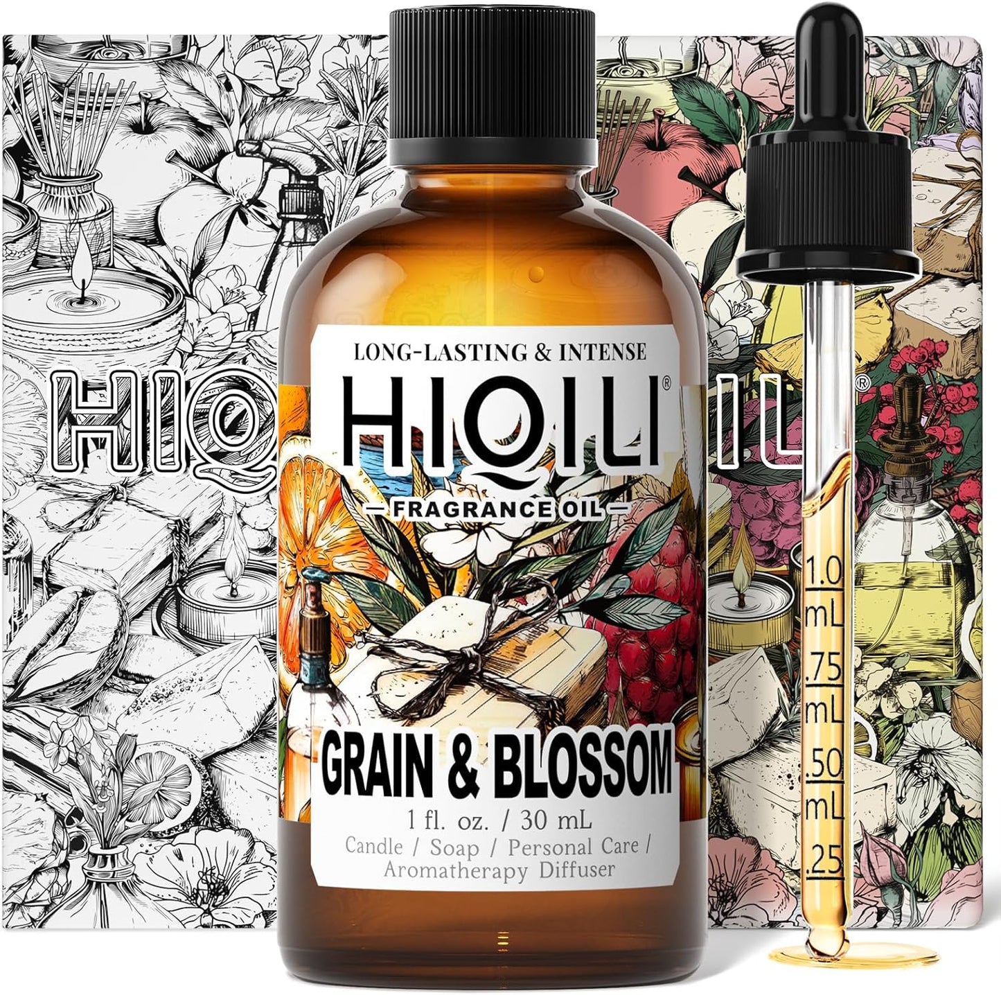 HIQILI Grain & Blossom Fragrance Oil for Diffuser, Candle, Solid Perfume Making, Fresh Floral Scents, Body & Skin Care - 1 Fl Oz