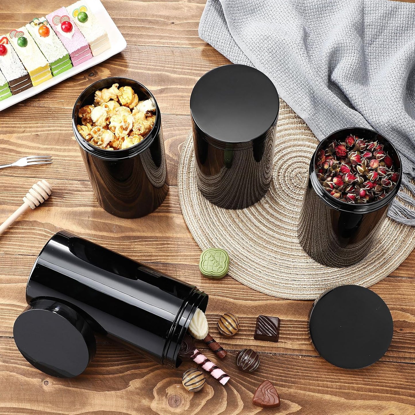 Patelai 4 Pieces Round Wide-mouth Leak Proof Plastic Container Jars with Lids for Travel Storage Makeup Beauty Products Face Creams Oils Salves Ointments DIY Making(32 Ounce,Pure Black)