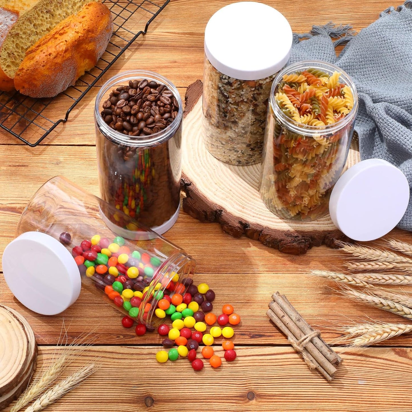 SATINIOR 24 Pieces Empty Clear Plastic Jars with Lids Round Storage Containers Wide Mouth for Beauty Product Cosmetic Cream Lotion Liquid Butter Craft and Food(White Lid,32 oz)