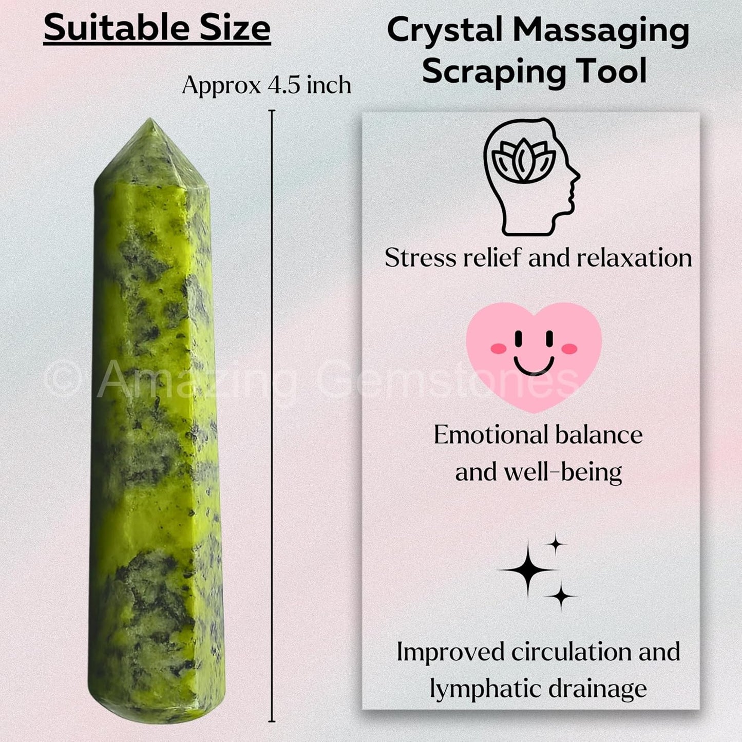 Amazing Gemstone Green Jade Crystal Wand Massage Stick - Pelvic Wand Gua Sha for Adults - Crystals and Healing Stones Massage Wands for Adults Gifts (Pointed)