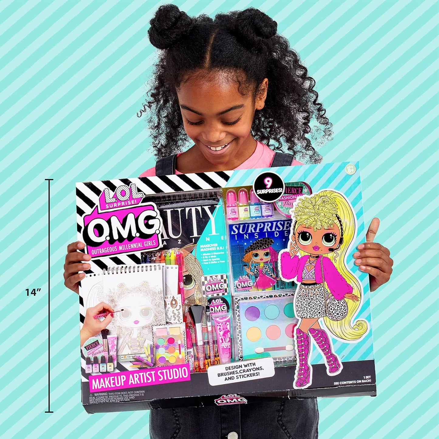 Horizon Group USA LOL OMG Make Up Artist Studio, DIY Craft Kit, Design with Brushes, Crayons & Stickers.Use Stencils to Color in Make-Up.Nail Polish, Decals & Surprise Blind Bags Included