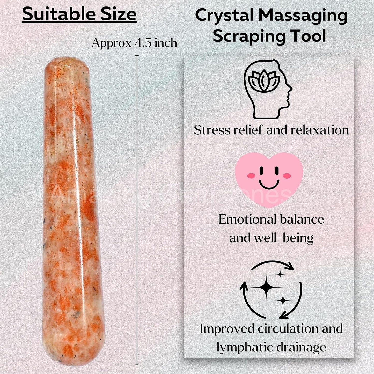 Amazing Gemstone Sunstone Crystal Wand Massage Stick - Pelvic Wand Gua Sha for Adults - Crystals and Healing Stones Massage Wands for Adults Gifts (Smooth)
